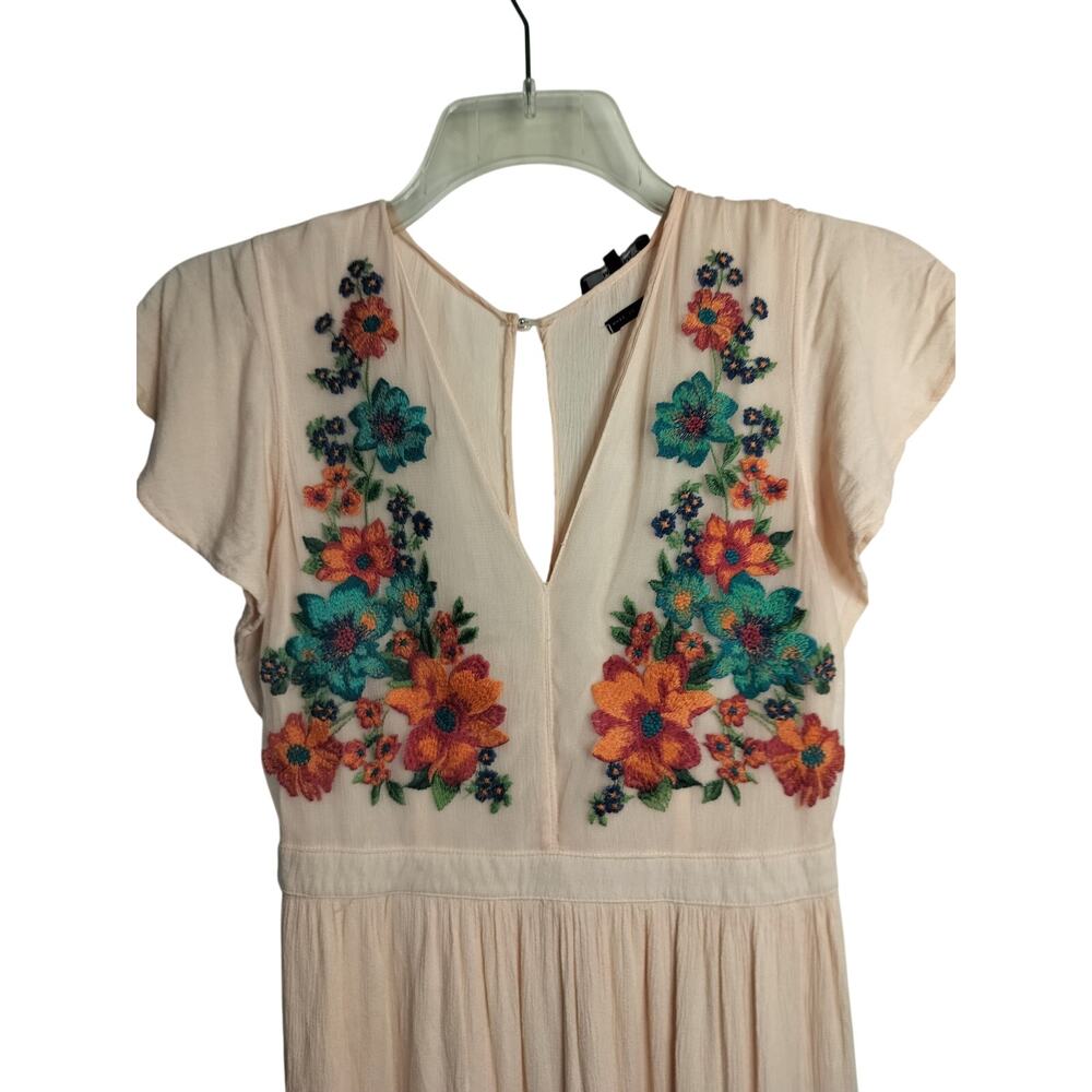 5579) Miss Me Blush Boho Floral Embroidery Side Slit Peasant Maxi Dress Small - Picture 3 of 11